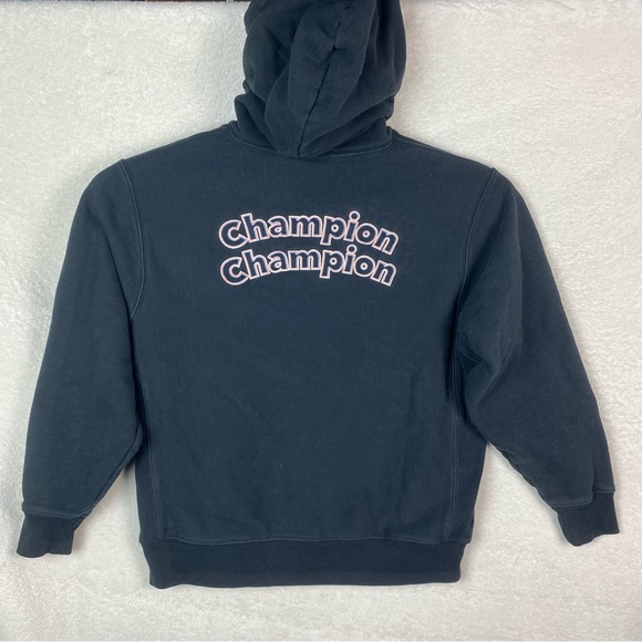 Vintage Champion Reverse Weave Sweatshirt Hoodie Size 1X Black‎ Double Spell out - Picture 1 of 14